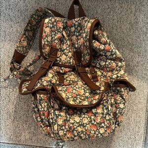 Olsenboye Floral Backpack with Brown Trim